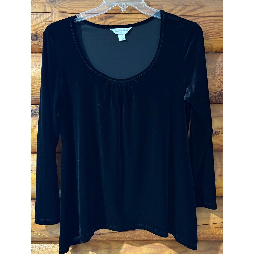 Christopher Banks Black Velvet Long Sleeve Tunic Top PXL‎ Made in USA